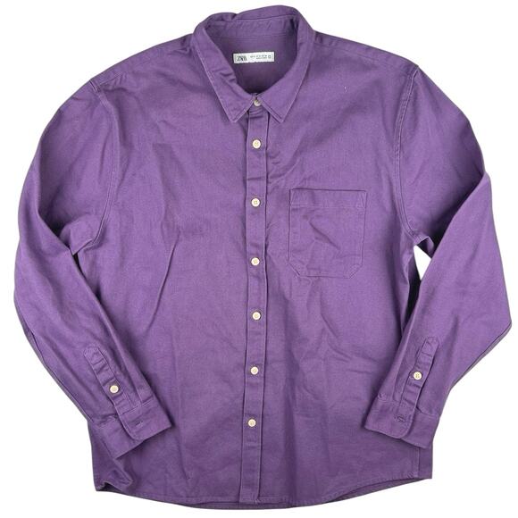 Zara Men's Purple Corduroy Button Down Long Sleeve Shacket Jacket Shirt Top XL - Picture 1 of 4